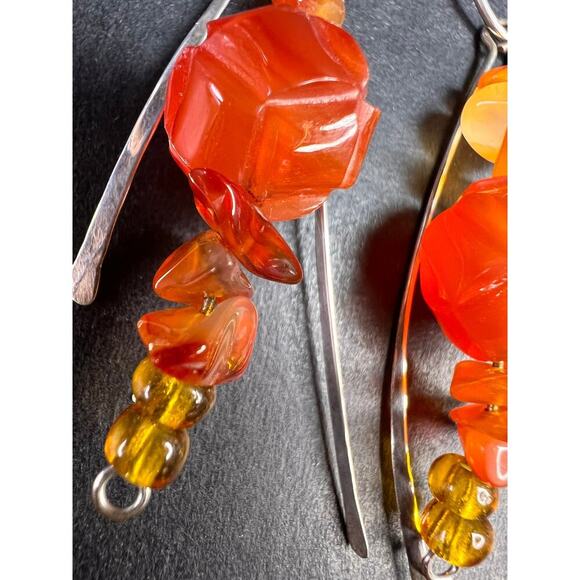 Vintage carnelian sterling silver dangle earrings - Picture 7 of 16